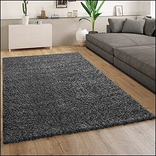 Paco Home Teppich Wohnzimmer, Schlafzimmer/Hochflor Shaggy in versch. Designs Farben und Größen, Grösse:230x320 cm, Farbe:Anthrazit 7