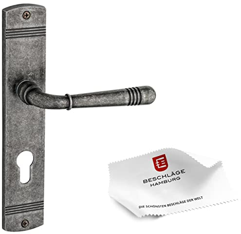 Beschläge Hamburg Türgriffe Türbeschlag Emily ART 70-09 DAS PZ — Türklinken mit Profilzylinder Langschild für Büro und Kellertüren— Türdrücker für Innentüren, Dark Antique Steel