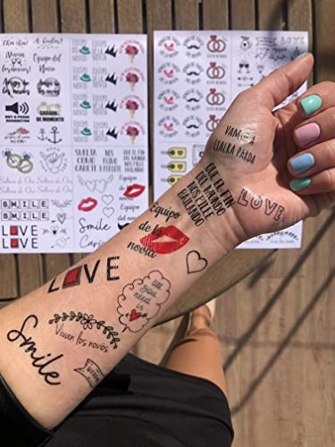 Uvimark - 100+ Tatuajes Temporales Boda, 8 Láminas A6 Diseños Variados