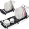 KINGRACK Small Dish Drainer, Expandable Dish Drainer Rack, Dish Rack With Removable Cutlery Holder, Anti Rust Small Sink Drainer, Expandable Draining Board Rack For Kitchen Counter, Black