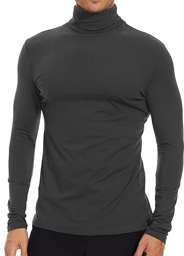 SIMIYA Mens Turtleneck Long Sleeve Shirts, Slim Fit Thermal Turtleneck for Men Basic Lightweight Thermal Underwear Top, Grey S