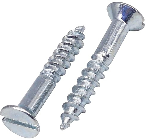 SKIR'CO (10 st) Förzinkat stål träskruvar 4,0 x 25 mm, slitsad platt huvud, försänkt huvud, DIN 97 skruvar