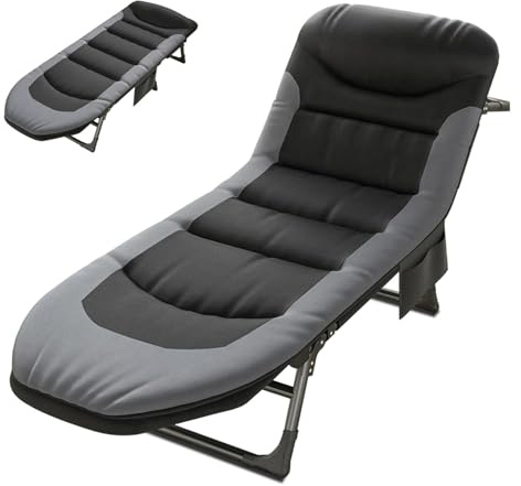 YUODIJIO Lit de Camping Pliable Portable avec Coussin et Dossier Réglable | d'Extérieur avec Poches Latérales | de Bureau et d'Appoint (Nouveau Gris)