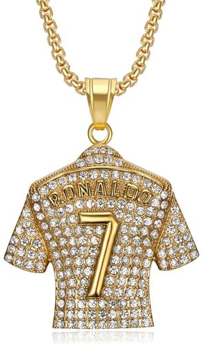 Lepidi Trikot Anhänger, Gold Silber Kette Fussball Anhänger, Fußball Anhänger Trikot, Fußball Trikot Nummer 7 Halskette für Männer,Hip Hop Fußball-Trikot-Halskette, Geburtstagsgeschenk für Jungen