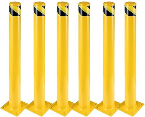 Dissuasore di Sicurezza 91cm, Dissuasore Paletto Verniciato Polvere Giallo, Barriera Parcheggio Auto con Bulloni di Ancoraggio per Pedoni (6 pezzi - diametro 8,9 cm)