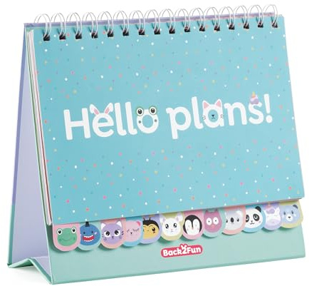 Back2Fun - Planificador Semanal de Escritorio en Inglés, Doble Espiral Metálica, Base de Cartón Reforzada, 36 Hojas de Colores, 210 x 180 mm