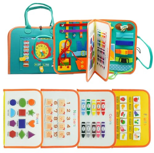 Lulua Giochi Montessori, Busy Board di Feltro, Pannello sensoriale. Giochi Bambini. Giochi educativi. attività motricità fine. Busy Board Montessori. Valigetta Giochi Montessori didattici.