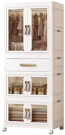 XIMSPHY Armoire Pliable pour Enfant, Armoire en Plastique avec Supports de Suspension, boîte de Rangement Mobile avec Roues et Porte magnétique, adaptée à la Chambre des Enfants, Chambre à Coucher