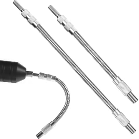 Bewudy Estensione flessibile per punte da trapano, 2 pezzi, pieghevole, per cacciavite, trapani, punte argentate, albero flessibile per riparazioni domestiche