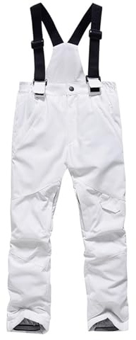 Maskjuwio Pantaloni da neve per | Salopette invernali da sci con cargo | Tuta da neve isolante convertibile per ragazze e 3473435198, bianco, 7-8 Jahre