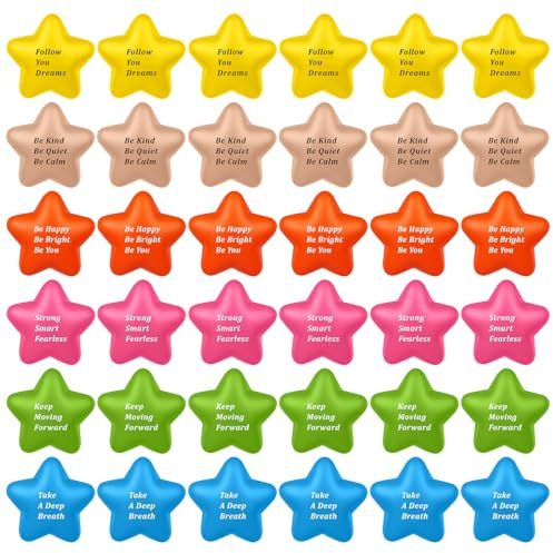 YXSJAS 36Pcs Motivational Stress Balls Inspirational Funny Colorful Foam Balls Star PU Stress Balls for Adults Squeeze Toys Durable Squeeze Toys for Anxiety Relief Hand Exercise Stress Relief Gifts