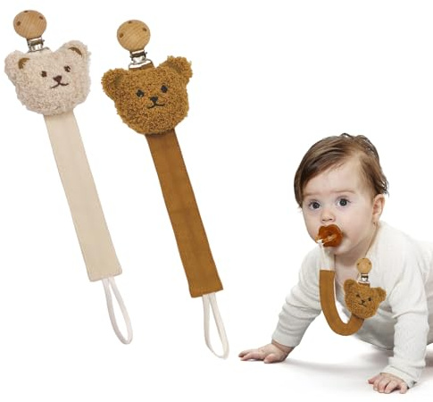 Yuqilin 2 Stück Schnullerkette Mädchen Reine Baumwolle Abgerundete Kanten Schnullerband 30 CM Cremeweiß Hellbraun Schnullerketten Geeignet für Jungen Mädchen für Babypartys Neugeborene Geburtstage