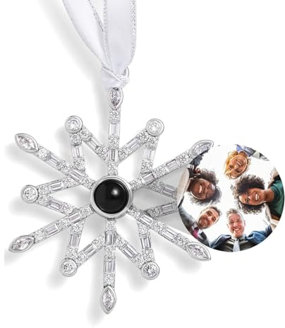 Adorno de Foto Personalizada para Arbol de Navidad, Decoracion Personalizados con Imagen en el Interior, Colgante de Proyección de Copo de Nieve Nordico 2025 Nueva Decoración del Hogar Regalos Mujer