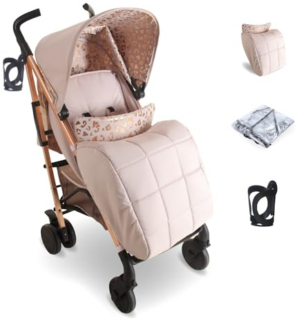 My Babiie MB51 Stroller – from Birth to 4 Years (22kg), Lightweight, Umbrella Fold, Travel Buggy for Toddlers, Pushchair Includes Footmuff, Cup Holder, Rain Cover - Pink Leopard