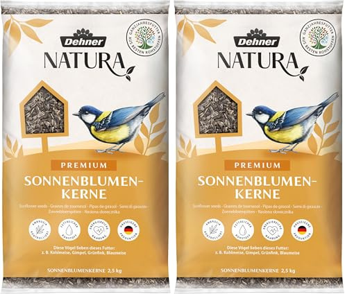 Dehner Natura Premium - Comida para Aves Silvestres, Semillas de Girasol, alimento para Todo el año, Rico en proteínas, Alta energía, alimento para Aves Silvestres, 2,5 kg (Paquete de 2)
