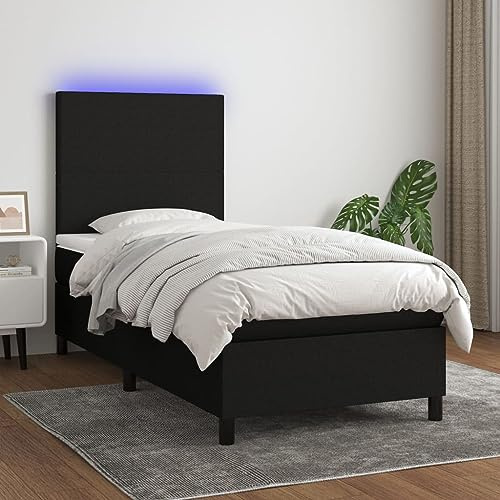 Generico Letto a Molle con Materasso e LED Nero 100x200 cm in Tessuto,Letti e telai per Letti,3134695