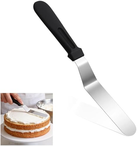 Espátula para glasear de repostería de 15 cm | Cuchillo para tartas con revestimiento antiadherente | Utensilio de cocina de acero inoxidable | Mango ergonómico negro | Para fondant y crema