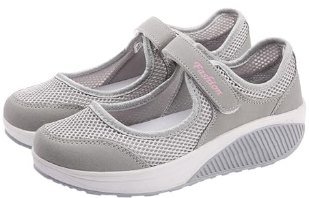 Zapatillas Mary Jane de malla transpirable con gancho y bucle para caminar | Zapatillas Mary Jane de malla transpirable con correa ajustable y suela de cuña para un cómodo apoyo diario al caminar