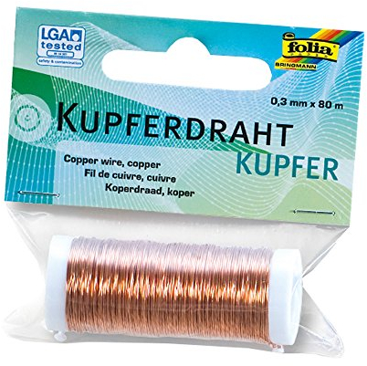 folia 79244 - Kupferdraht kupfer, 1 Spule 0,3 mm x 80 m - ideal für Bastelarbeiten, Gestecke und Gebinde