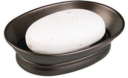 iDesign York Countertop Bar Soap Dish, Metal Soap Holder for Bathroom, Shower, Vanity, 3.87 x 5.5 x 1.4, Bronze