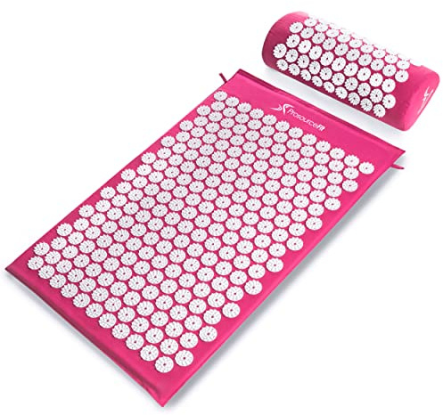 ProsourceFit Acupressure Mat and Pillow Set for Back/Neck Pain Relief and Muscle Relaxation, Pink