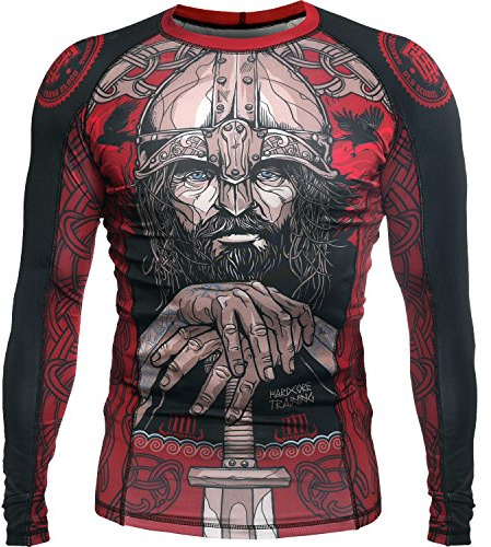 Hardcore Training Men's Rash Guard Compression Long Sleeve Kompression Lång Arm Herr Män Jiu Jitsu MMA No-Gi Tight BJJ (DE/NL/SE/PL, Alfa, XL, Regelbunden, Regelbunden, Red/Black/Grey)