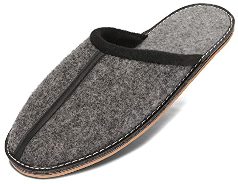 BeComfy Pantofole in Feltro da Uomo Suola in Gomma Molto Leggero Grigio Nero 40 41 42 43 44 45 46 EU