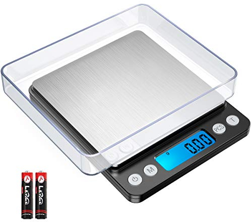 Criacr Digital Pocket Scales, 500g High-Precision Jewelry Scales, Stainless Steel Kitchen Scales with Two Trays, Back-Lit LCD Display, 0.01g Precision, Tare & PCS Functions, Batteries Included (Black)
