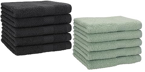 Betz 10 Stück Gästehandtücher Premium 100% Baumwolle Gästetuch Set 30x50 cm Graphit und heugrün