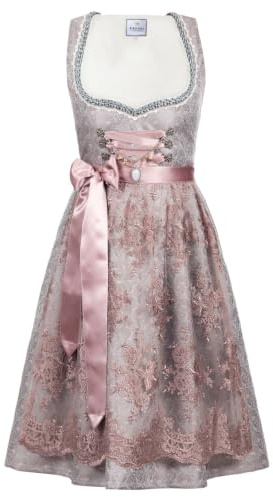 Edelnice Aurelie - Traje típico tirolés (delantal de encaje y charivari, talla 32-54 gris rosa 48