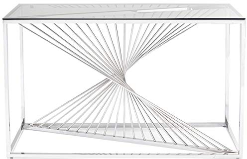 Kare Design Konsole Laser, Silber, Konsolentisch, Beistelltisch, Flurtisch, Wandtisch, Edelstahl Gestell, ESG Glas Tischplatte, Wohnzimmer, Flur, Schlafzimmer, 120x40 cm (L/B)