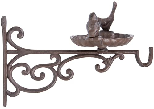 Esschert Design Wand Futter Schale 35cm Vogel Tränke Bad Wand Gusseisen rost braun Metall Haken