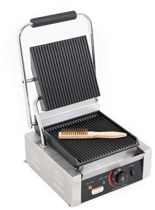 Ristoattrezzature - Piastra Panini Elettrica Singola - Rigata/Rigata - Griglia Professionale per Ristoranti e Bar - 31x37x21 cm - 1.8 kw