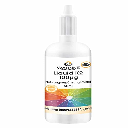 Liquid K2 100µg pro 10 Tropfen - 50ml - 1850 Tropfen pro Flasche - natürliches Menaquinon MK-7 - Vegan | Warnke Vitalstoffe - Deutsche Apothekenqualität