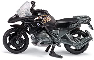 siku 1399, BMW R 1250 GS LCI, Moto jouet, métal/plastique, Noir/Argenté, Guidon et Pied de soutien mobiles, Pneus en caoutchouc