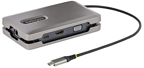 StarTech USB-C Multiport Adapter w/ USB-C DP Alt Mode Video Output/4K HDMI 2.0/VGA, Dual Monitor, 100W PD Pass-Through, USB Type C Mini Dock/MST Adapter Hub (DKM31C3HVCPD), Space Gray