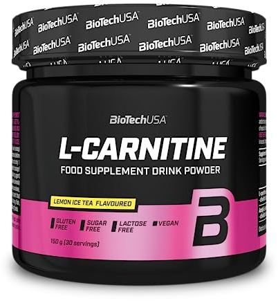 BioTechUSA L-Carnitine Drink Powder | 2.000mg/Portion | Vegan, Glutenfrei, Zuckerfrei | mit L-Carnitin-L-Tartrat, Acetyl-L-Carnitin, Mineralstoffen, 150 g, Ice Tea Zitrone