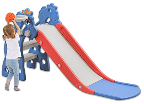 Froadp 135x55x67cm Scivoli in Piedi per Bambini Età 1-6 Anni Scivolo in Plastica con Canestro Scivolo da Giardino per Interno ed Esterno Capacità di Carico fino a 30KG