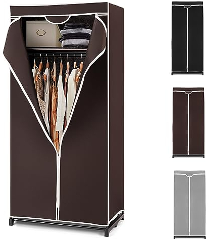 HOMASIS Faltbarer Stoffschrank mit Staubabdeckung, platzsparend Schrank für kleines Zimmer, zusammenklappbarer Kleiderschrank mit Reißverschluss für Schlafzimmer,Wohnzimmer, 74x50x172cm (Braun)