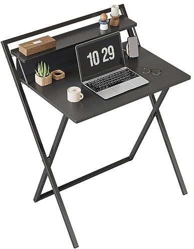 CubiCubi Kleiner klappbarer Schreibtisch, 60 cm klappbarer Computertisch mit Regal und Aufbewahrungstasche, kein Zusammenbau erforderlich, Home Office, Kleiner Arbeitstisch, schwarz.