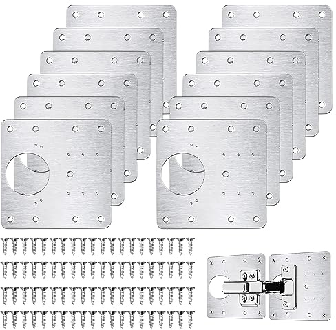 flintronic 12 Piezas Placa de Reparación de Bisagras, Artefacto de Reparación de Bisagras, Acero Inoxidable Placa para Madera, con 80 Tornillos