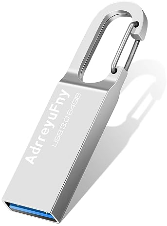 AdrreyuFny USB Stick 3.0 64GB USB Speicherstick Metall Wasserdicht Memory USB-Sticks Datenspeicher USB-Flash-Laufwerk Mini Flash Drive mit Schlüsselanhänger für PC/Tablet, Silber