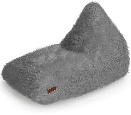 Green Bean© Pouf Aspect Fourrure Indoor 150x100x100cm avec 220 litres de Remplissage de Perles EPS - Doux et Moelleux Lavable - Intérieur Tissu Coussin de Sol Coussin d'assise Gris
