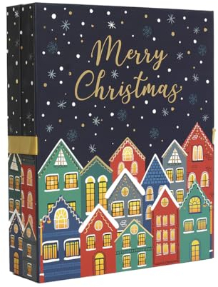 PE Paper Christmas Advent Calendar Book with 24 Boxes & LED lighting Dark Blue Christmas Reindeer Countdown Holiday Gifts Adults Kids Home Decoration