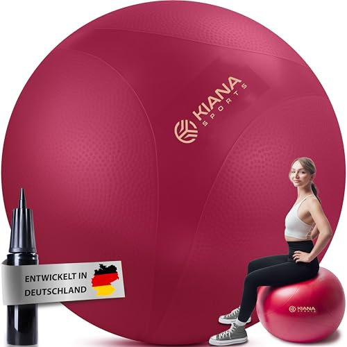 KIANA SPORTS® Gymnastikball & Sitzball - 4 Größen - Deutsche Entwicklung - Rutschfester Yoga Ball mit Noppen - Extra Dick & Belastbar - inkl. Pumpe & Übungsplan – Ideal für Fitness & Büro