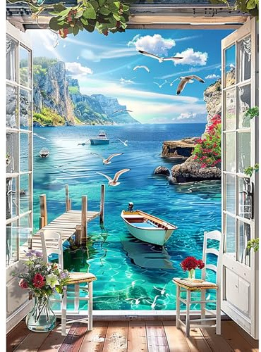 CEOVR Gatto Diamond Painting Kit Adulti,Pittura Diamante 5D,30x40 cm,DIY Diamanti Painting Kits,Diamond Painting Kit Completo Adulto,Vista sul Mare Diamond Painting Art Set