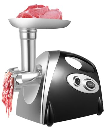 Tritacarne elettrico, 2800 W, tritacarne per salsiccia, cucina, cibo, tritacarne salsiccia, in acciaio inox, nero, con 3 dischi di metallo