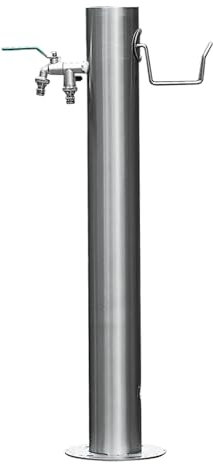 Fontana da Giardino Esterno con Struttura a Colonna con Staffa per Appendere Il Tubo e Doppio Rubinetto, Fontanella a Colonna In Acciaio Inox 86cm