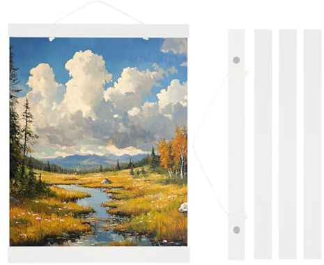 PATIKIL 2Set Magnetic Poster Hanger Frame 12in Magnet Picture Hangers,White | Wooden Magnet Frames Wide Hanging Kit for Photos, Pictures, Artwork, Maps