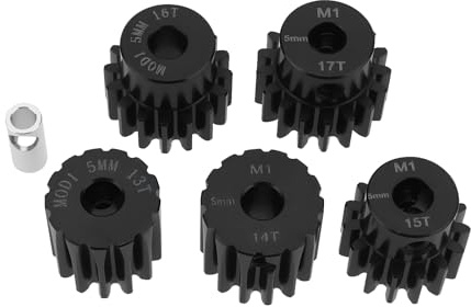 SG Store 5 Pezzi Mod 1 M1 Pignone Ingranaggio 5mm Foro Ingranaggio Motore In Acciaio Temprato 13T 14T 15T 16T 17T Con Giunto Albero Da 5mm A 3.175mm Per RC Auto Motore Brushless Spazzolato